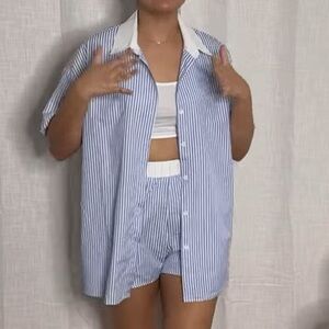 Blue and White Striped Casual Set